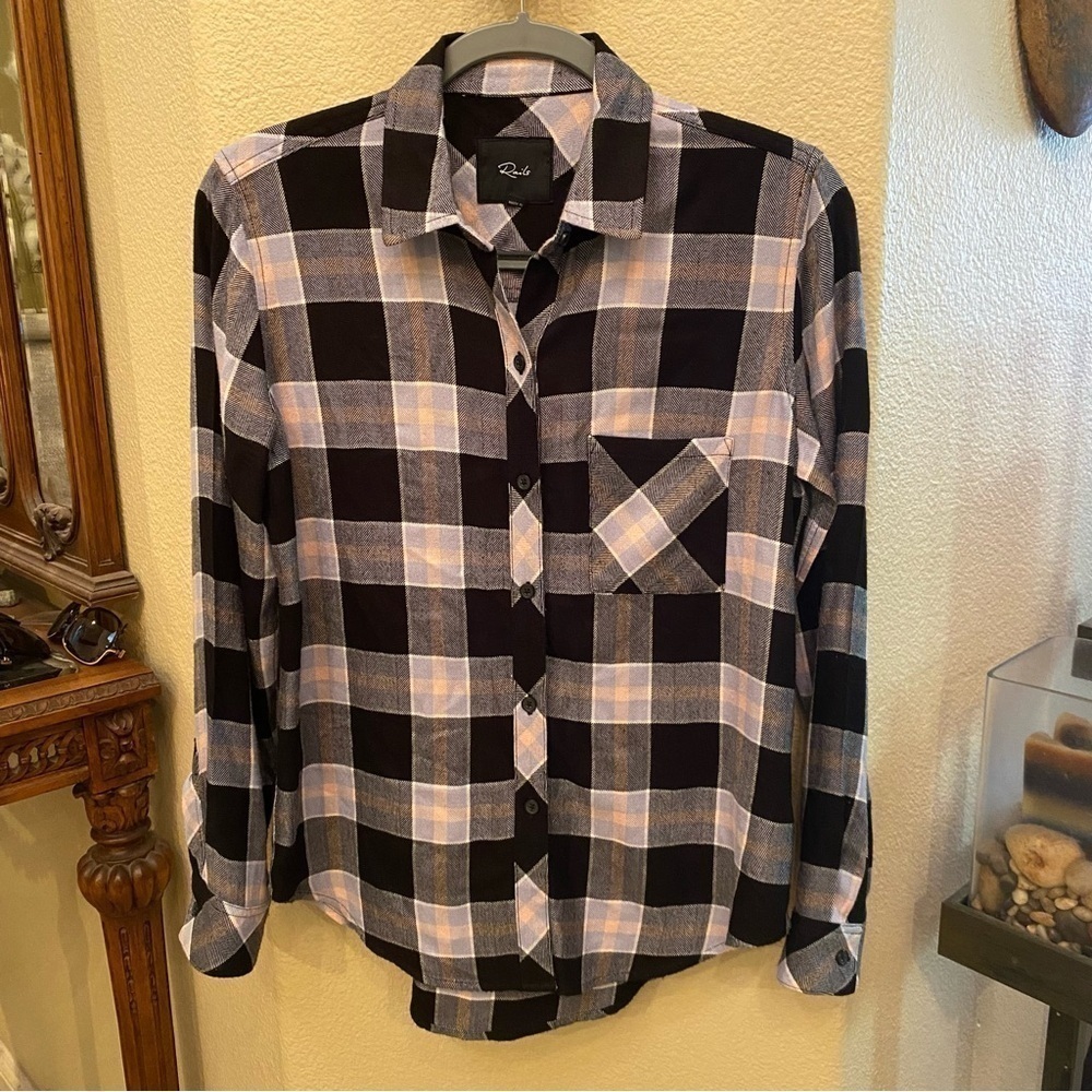 RAILS Women Plaid Hunter Onyx Perwinkle Blush Button Long Sleeve Top Size XS